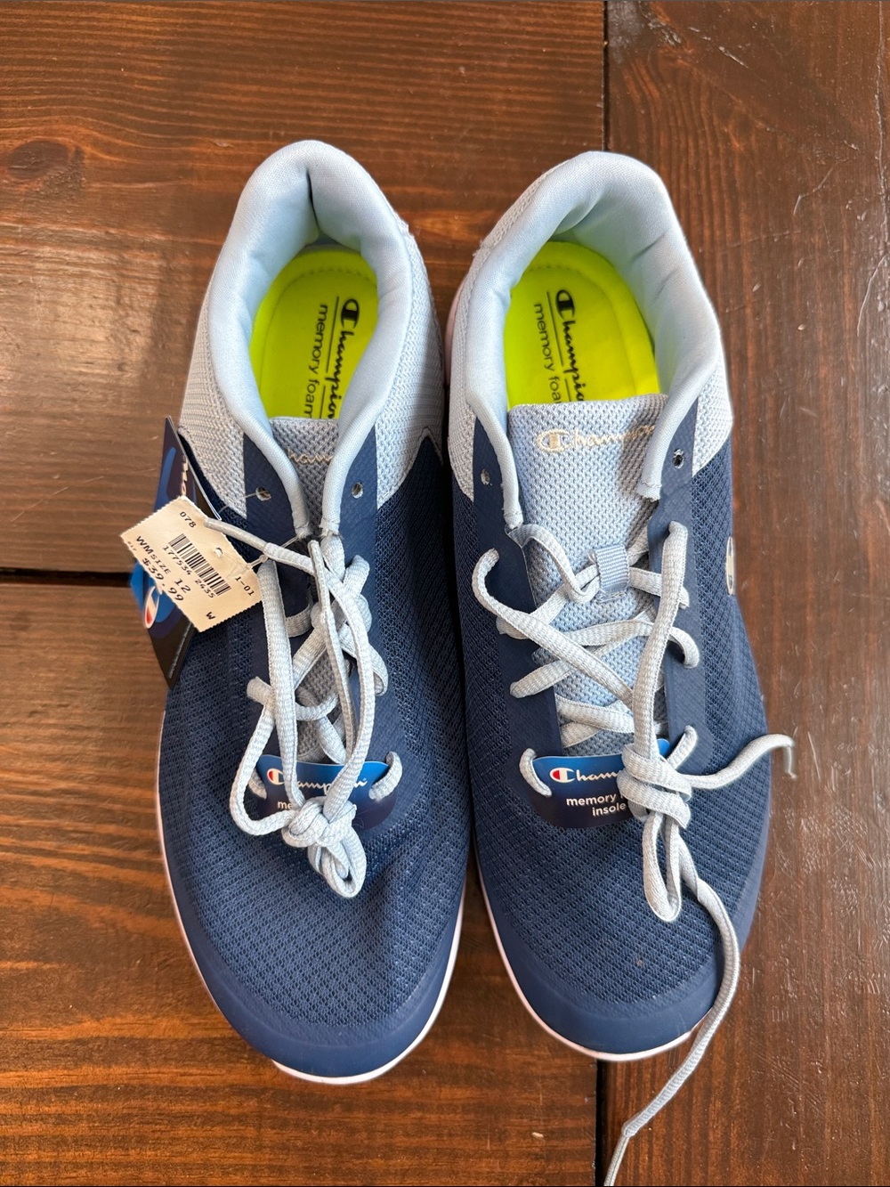 Champion Navy and Light Blue Athletic Sneakers with Neon Yellow Insoles Size 12